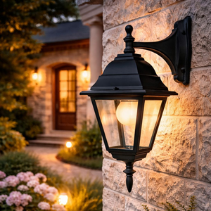 Flash 4 Panel Down Facing Lantern Black Wall Light