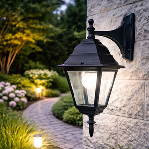 Flash 4 Panel Down Facing Lantern Black Wall Light