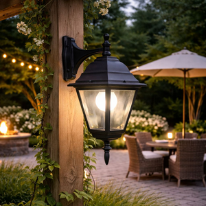 Flash 4 Panel Down Facing Lantern Black Wall Light