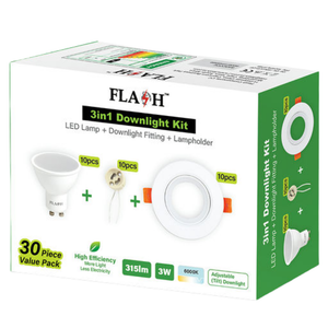 Flash 30 Piece 3W 3 In 1 6000K Downlight Kit