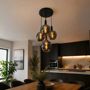 WHL&E 07772 4 Lamp E27 Glass Pendant Light