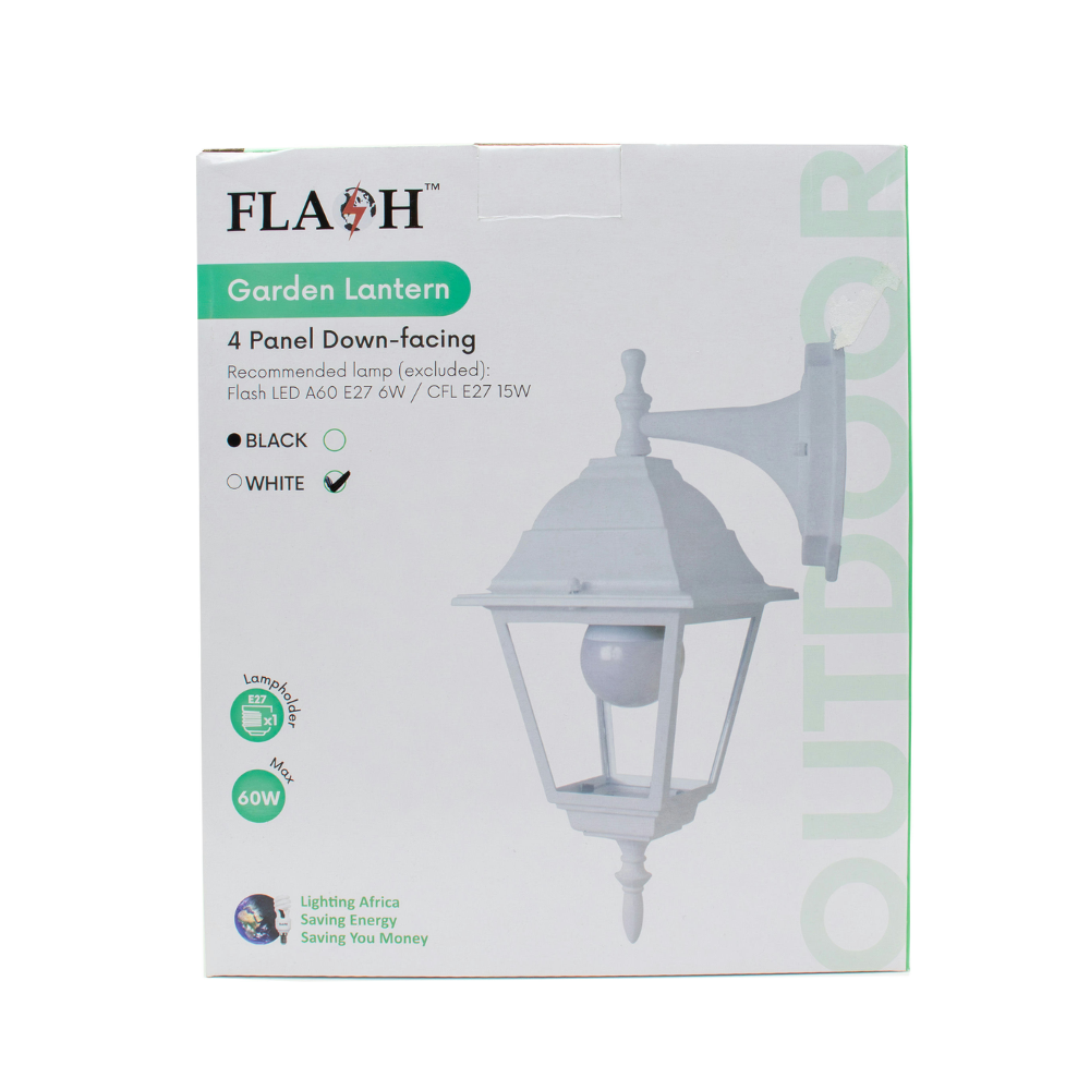 Flash BL/4102W 4 Panel E27 Down Facing White Lantern alternate product view