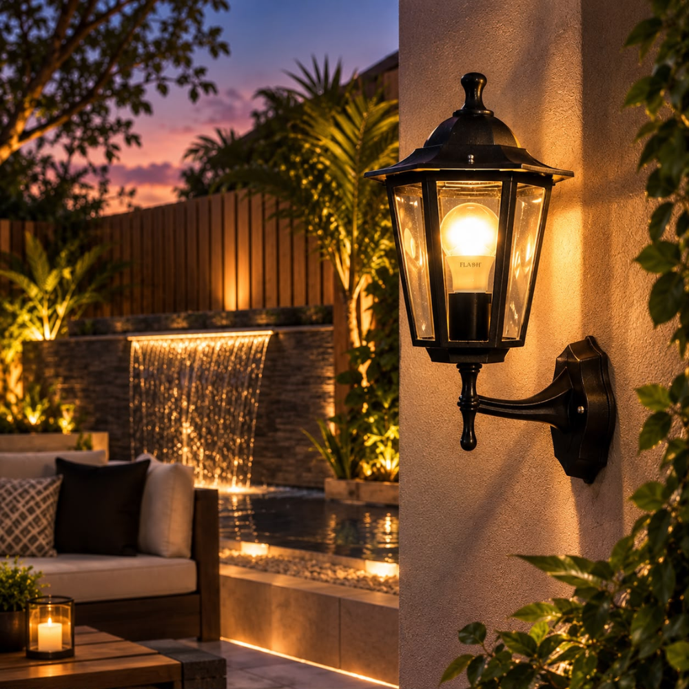 Whitehouse Lighting And Electrical Flash Black 6 Panel E27 Up Facing Garden Lantern  Flash™