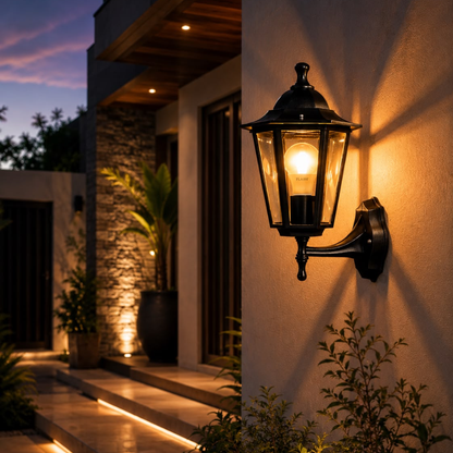 Whitehouse Lighting And Electrical Flash Black 6 Panel E27 Up Facing Garden Lantern  Flash™