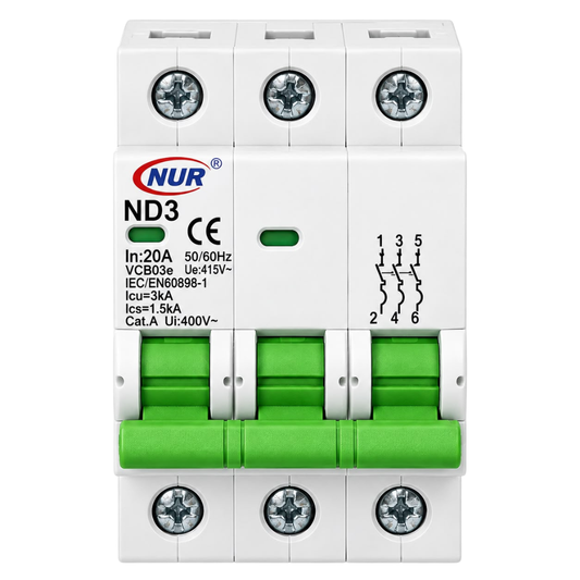 Whitehouse Lighting And Electrical NUR 20A 3 Pole 3kA DIN Rail Circuit Breaker  NUR