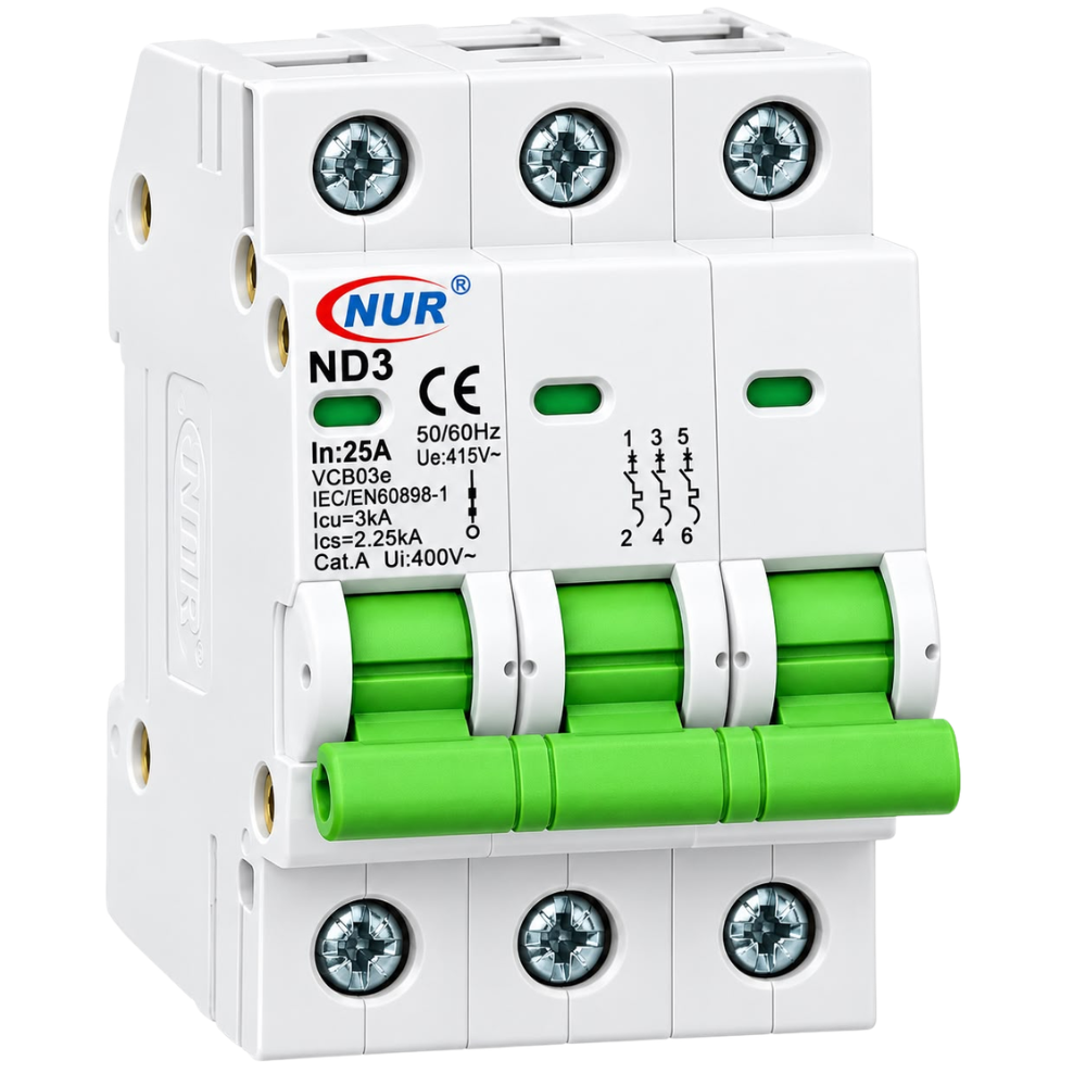 Whitehouse Lighting And Electrical NUR 25A 3 Pole 3kA DIN Rail Circuit Breaker  NUR