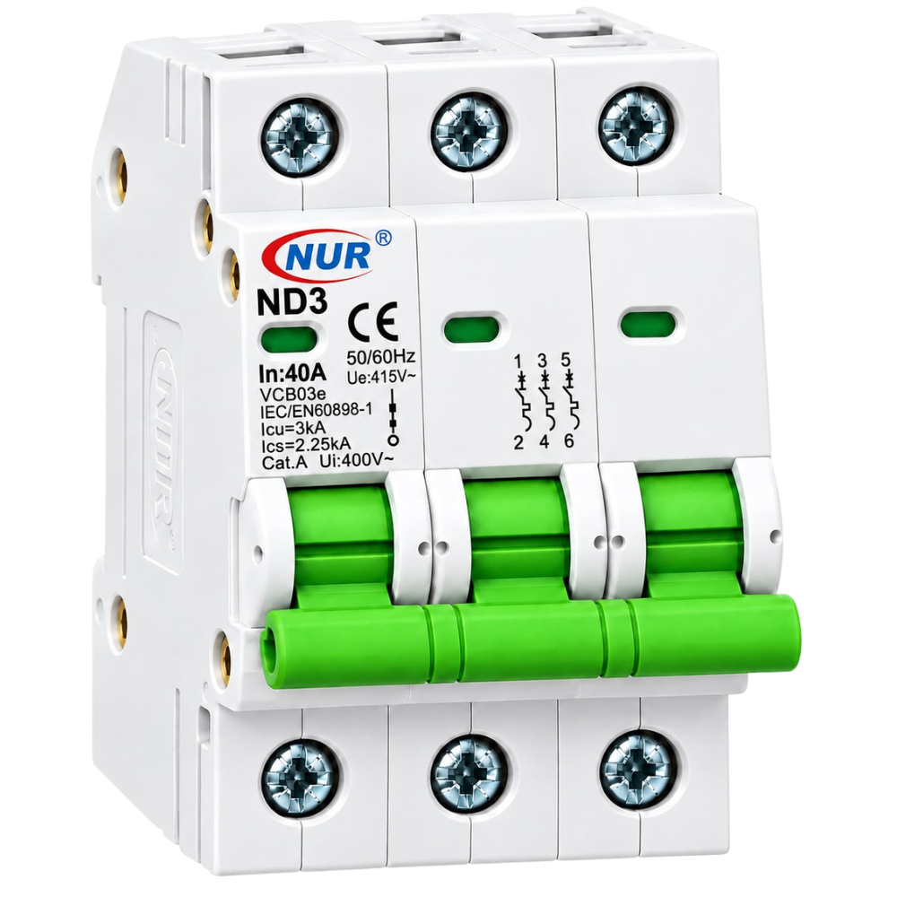 Whitehouse Lighting And Electrical NUR 40A 3 Pole 3kA DIN Rail Circuit Breaker  NUR
