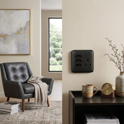 Whitehouse Lighting And Electrical Onesto Oracle Black 4x4 Single And 3 Euro Socket  Onesto
