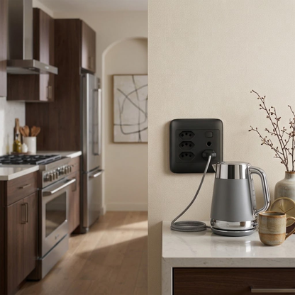 Whitehouse Lighting And Electrical Onesto Oracle Black 4x4 Single And 3 Euro Socket  Onesto