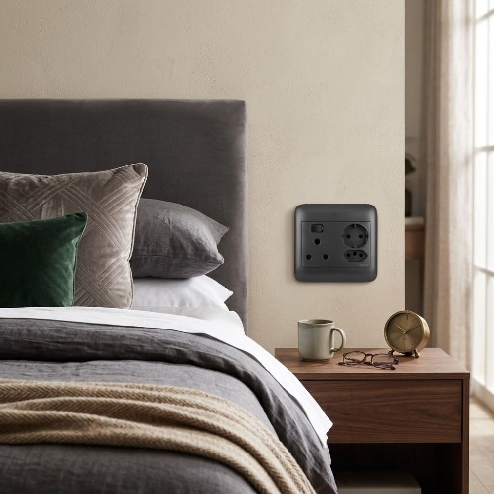 Whitehouse Lighting And Electrical Onesto Oracle Black 4x4 Single + Euro + Schuko Socket  Onesto