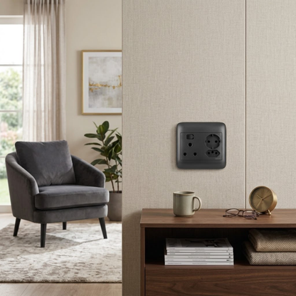Whitehouse Lighting And Electrical Onesto Oracle Black 4x4 Single + Euro + Schuko Socket  Onesto