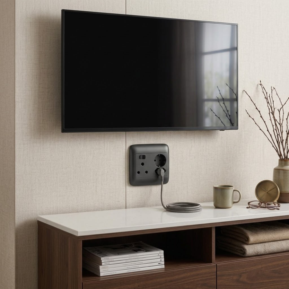 Whitehouse Lighting And Electrical Onesto Oracle Black 4x4 Single + Euro + Schuko Socket  Onesto