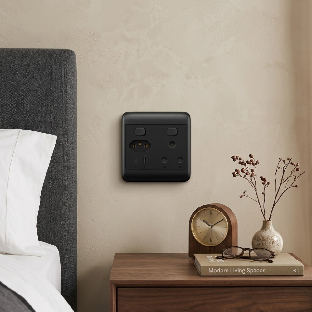 Whitehouse Lighting And Electrical Onesto Oracle Black 4x4 Single + Euro + USB + Type C Socket  Onesto