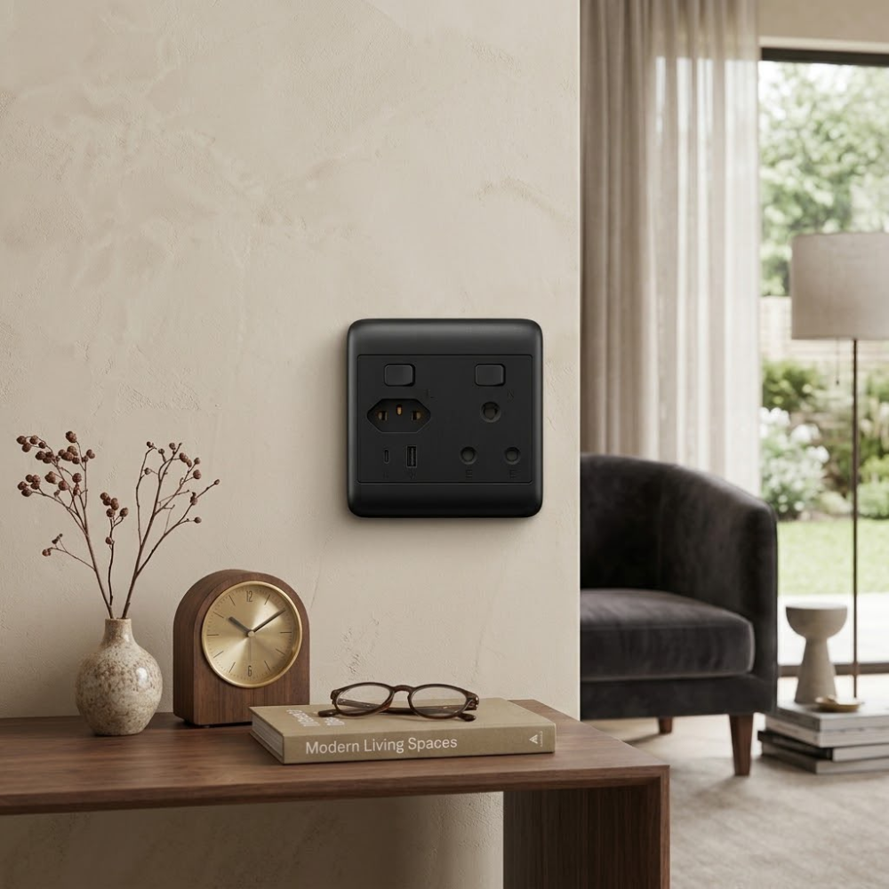 Whitehouse Lighting And Electrical Onesto Oracle Black 4x4 Single + Euro + USB + Type C Socket  Onesto