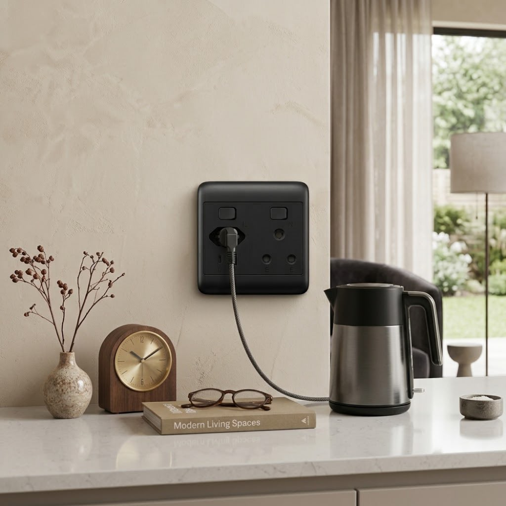 Whitehouse Lighting And Electrical Onesto Oracle Black 4x4 Single + Euro + USB + Type C Socket  Onesto