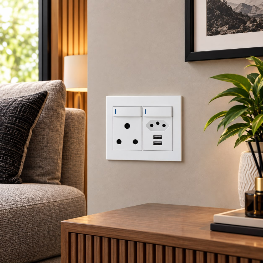 Whitehouse Lighting And Electrical Horizon White Single RSA + Euro + 2 USB Socket  Horizon