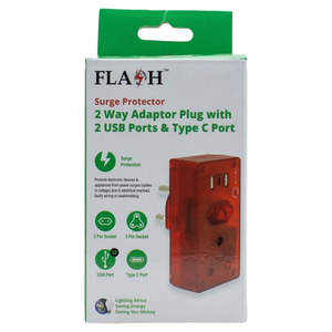 Flash 2-Way Surge Adapter with 2 USB & USB-C