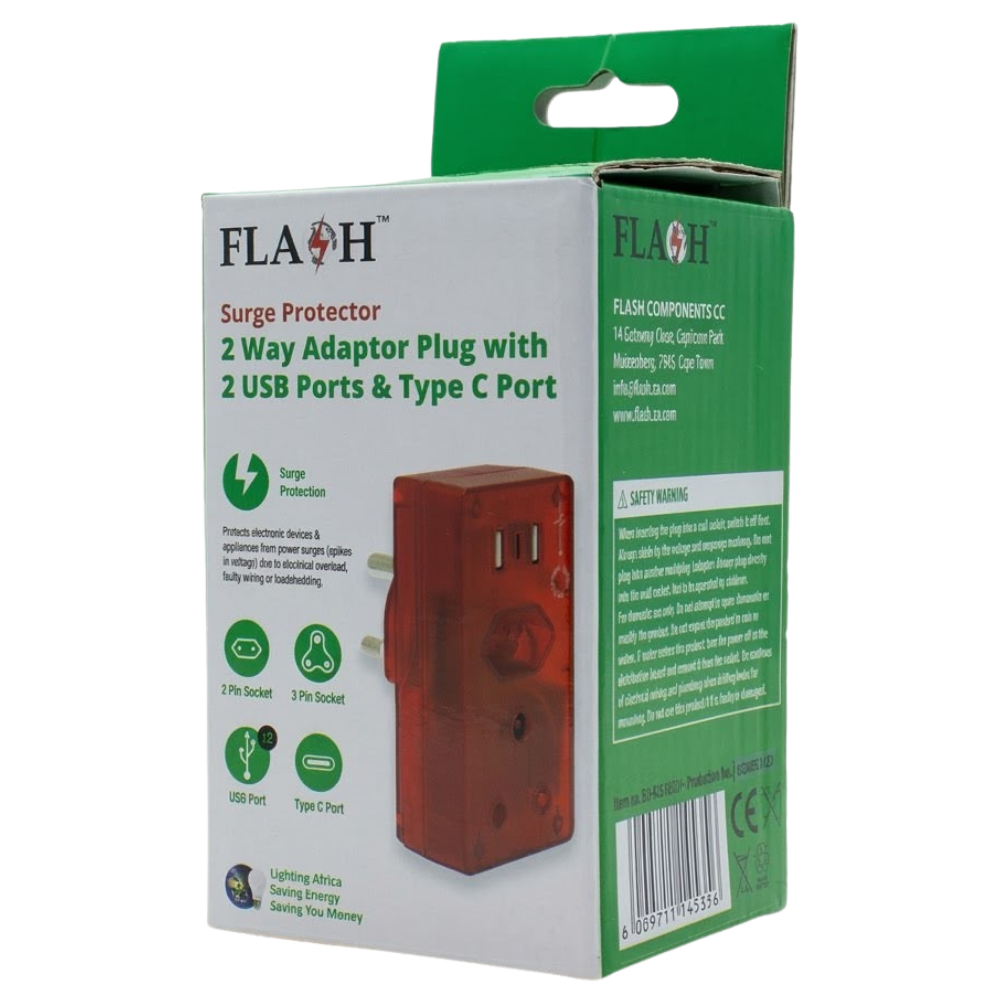 Whitehouse Lighting And Electrical Flash 2-Way Surge Adapter with 2 USB & USB-C  Flash™