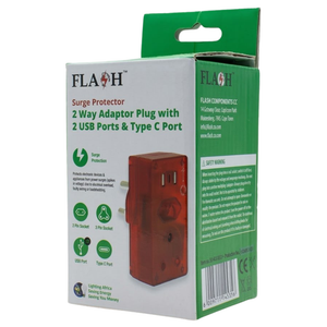 Flash 2-Way Surge Adapter with 2 USB & USB-C