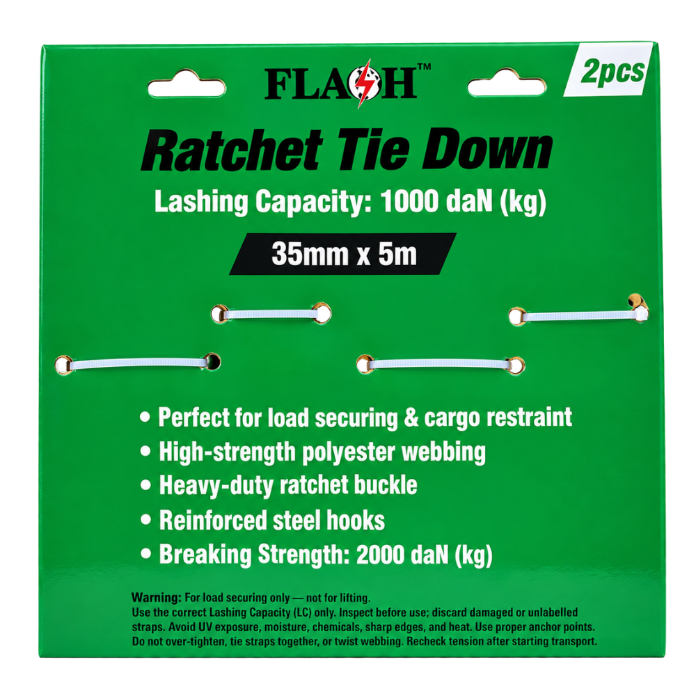 Whitehouse Lighting And Electrical Flash 5M x 35MM Ratchet Tie Down 2 Pack  Flash™