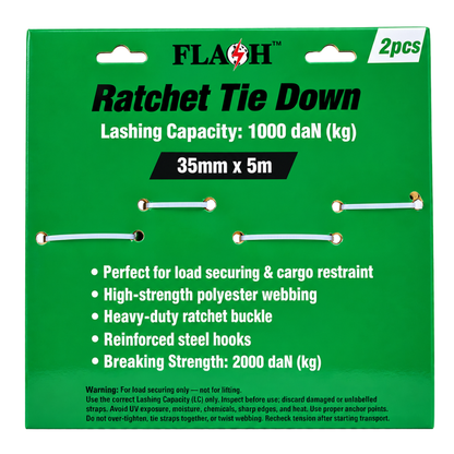 Whitehouse Lighting And Electrical Flash 5M x 35MM Ratchet Tie Down 2 Pack  Flash™