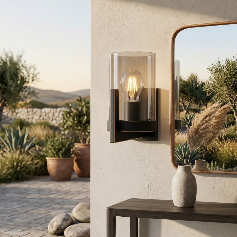 Whitehouse Lighting And Electrical Brightstar WB804/1 Black & Gold Smoke Glass Wall Bracket  Brightstar