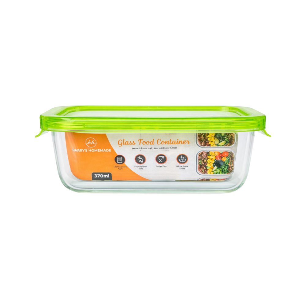 Whitehouse Lighting And Electrical Harry's Homeware 370ML F/Lock Rectangle Borosilicate Food Container (Green lid)  Harry's Homeware