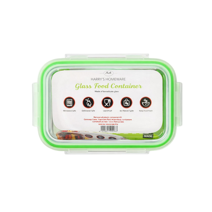 Whitehouse Lighting And Electrical Harry's Homeware 370ML Click-Lock Rectangle Borosilicate Food Container (Green lid)  Harry's Homeware