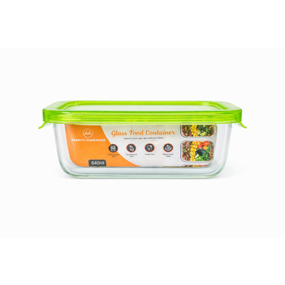 Whitehouse Lighting And Electrical Harry's Homeware 640ML F/Lock Rectangle Borosilicate Food Container (Green lid)  Harry's Homeware