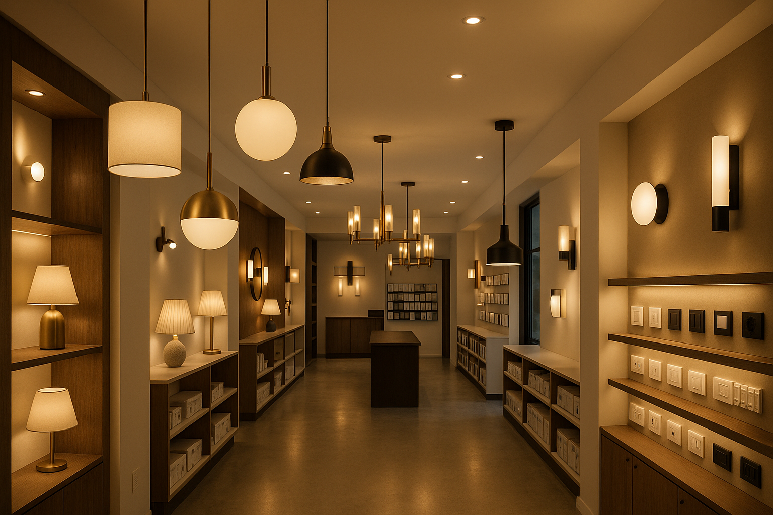 create a great aesthetic image of a lighting and electrical store